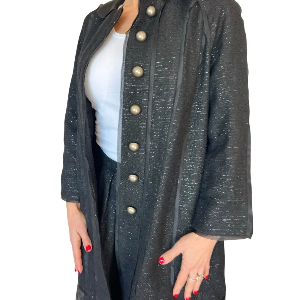 PETER SOM $3K  BLACK SHIMMER 2 PIECE COAT SKIRT SUIT SET OUTFIT WOOL WOMEN'S 6